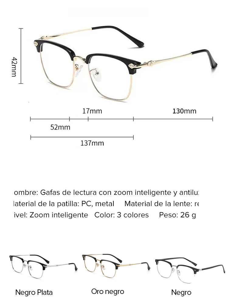 Gafas Inteligentes de Autoenfoque | Multifocales 3 en 1 con Filtro Azul y Anti-Fatiga