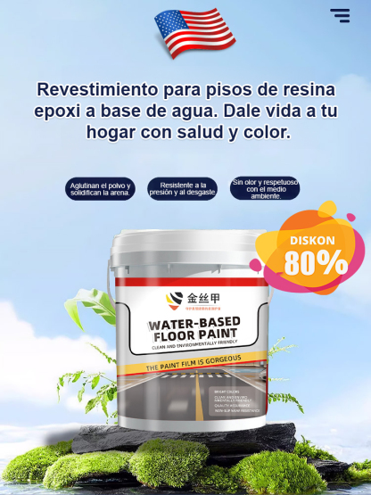 【Super resistente al desgaste】Pintura epoxi para suelos a base de agua con armadura de hilo dorado -