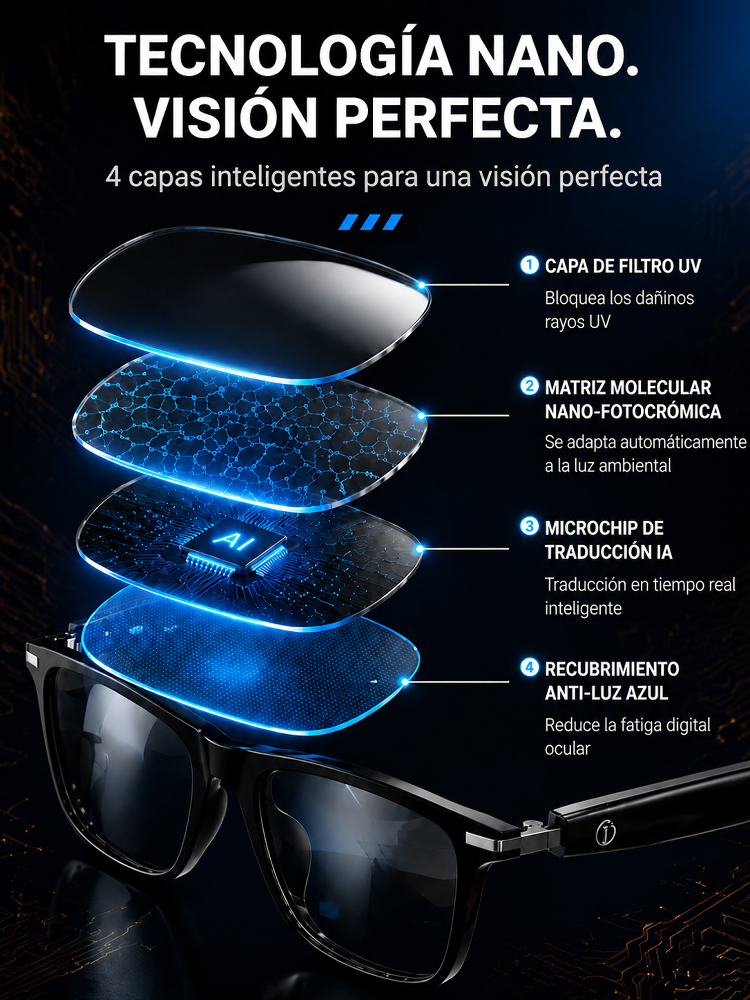 Gafas Inteligentes 4 en 1 | Enfoque Automático y Traductor IA en Tiempo Real