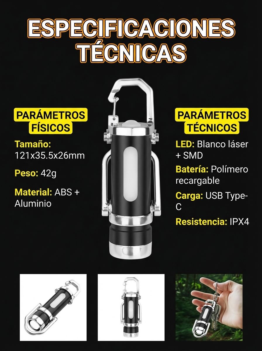 👍Mini Linterna Llavero Ultra Potente con Batería de Emergencia