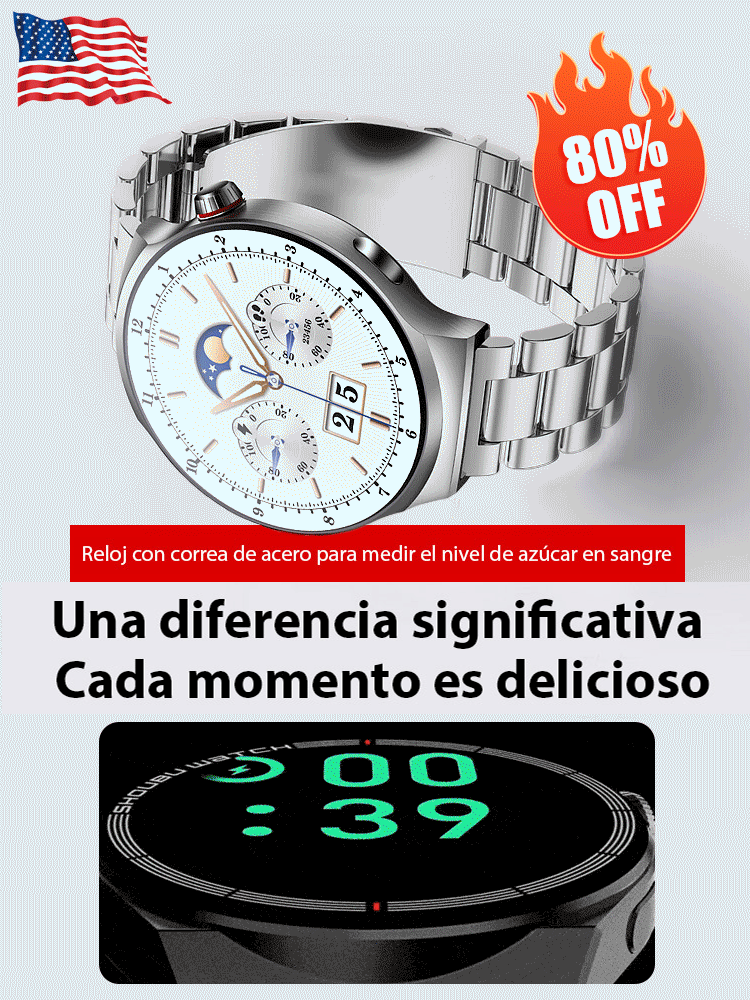 Reloj Watch4 Pro con correa de acero y medidor de glucosa