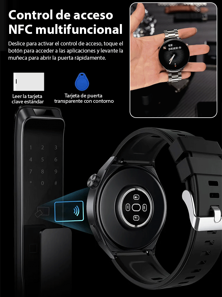 Reloj Watch4 Pro con correa de acero y medidor de glucosa