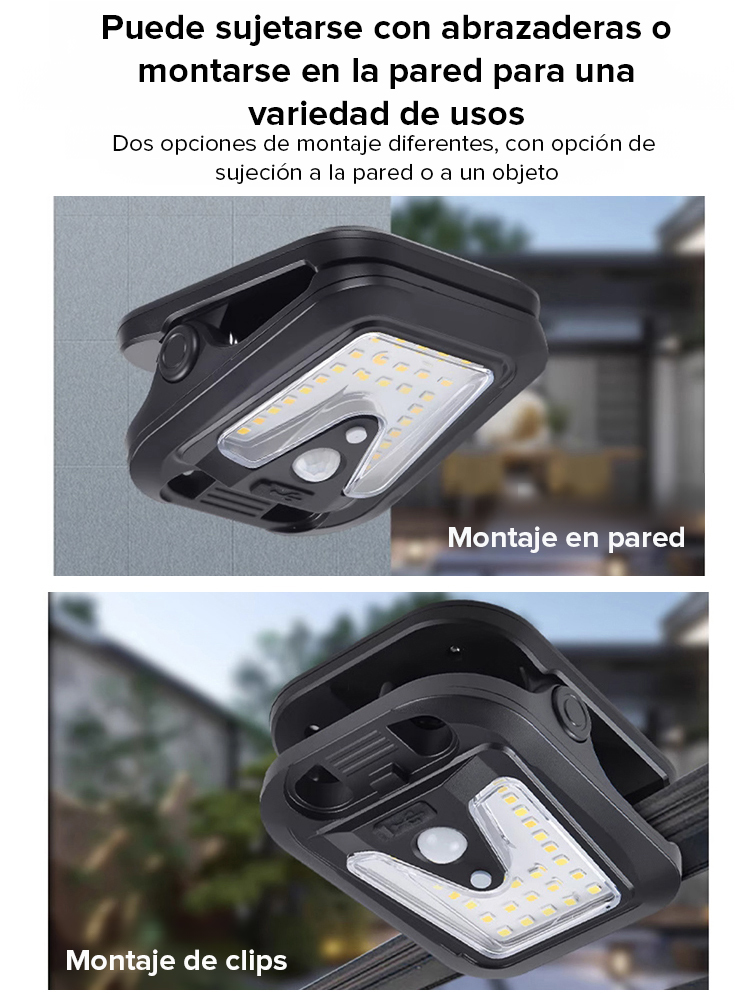Luz solar inteligente con clip y sensor de movimiento