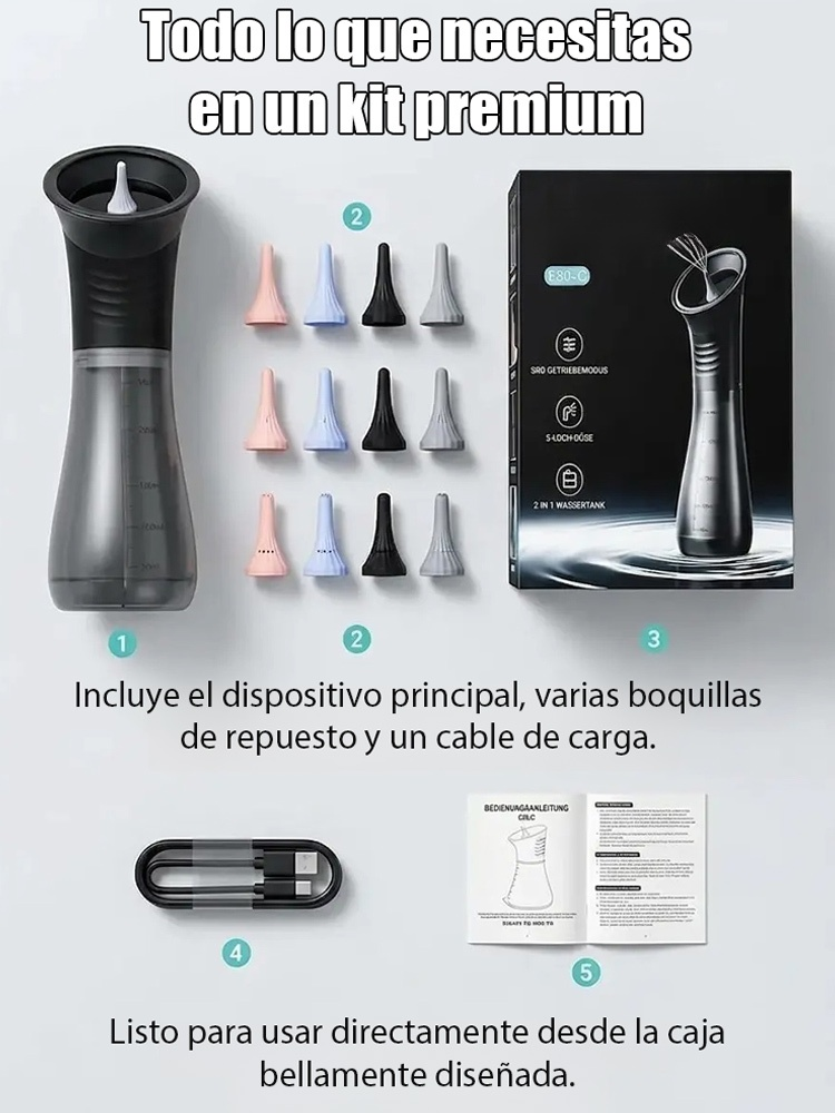 Irrigador portátil manual para limpieza de oídos