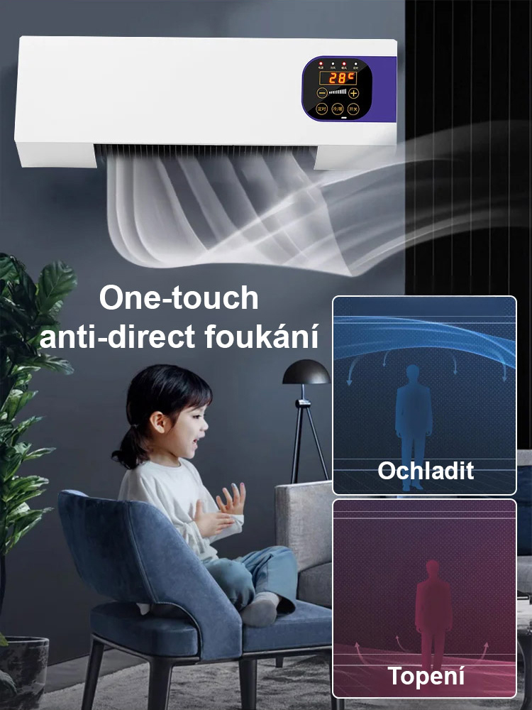 Aire acondicionado de pared con función de calefacción y refrigeración.