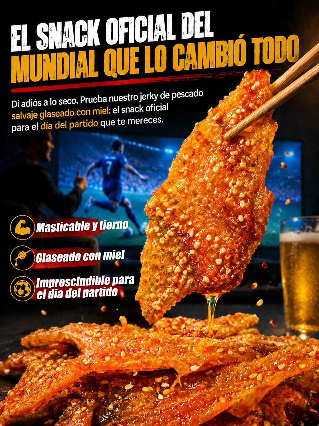 Jerky de Pescado con Miel y Sésamo - Sin Grasas Trans y Alto en Proteínas (50% Dto.)