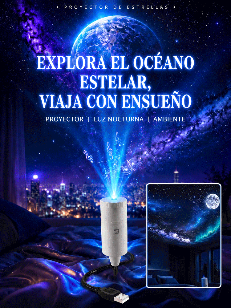 Proyector Espacial 360° Flexible 4K HD - Lámpara Mágica 360° para Transformar tu Habitación