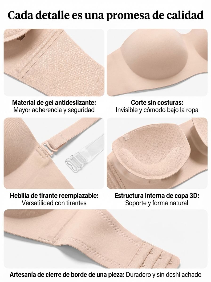 【Difícil de quitar】Sujetador sin tirantes para mujer con efecto push-up
