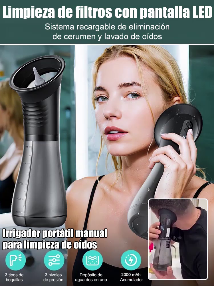 Irrigador portátil manual para limpieza de oídos