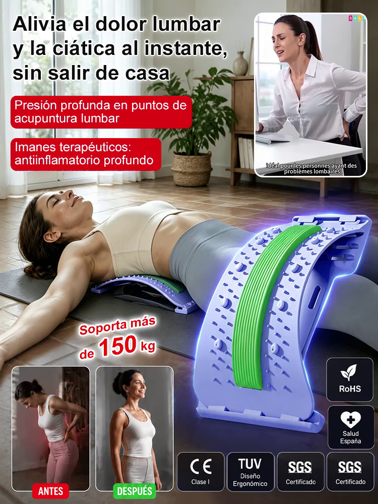 Estirador Lumbar 3 en 1 con Magnetoterapia (Soporta 150kg) - Terapia Magnética para Relajación Profunda