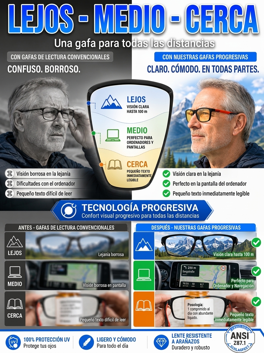 Gafas Inteligentes de Zoom Automático | Ultraligeras, Anti Luz Azul, Uso Día y Noche