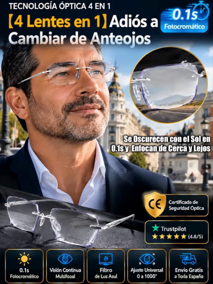 🔥👍Gafas Progresivas Fotocromáticas 3 en 1 Ultraligeras 22g– Enfoque Automático Cerca y Lejos De Lectura a Gafas de Sol al Instante