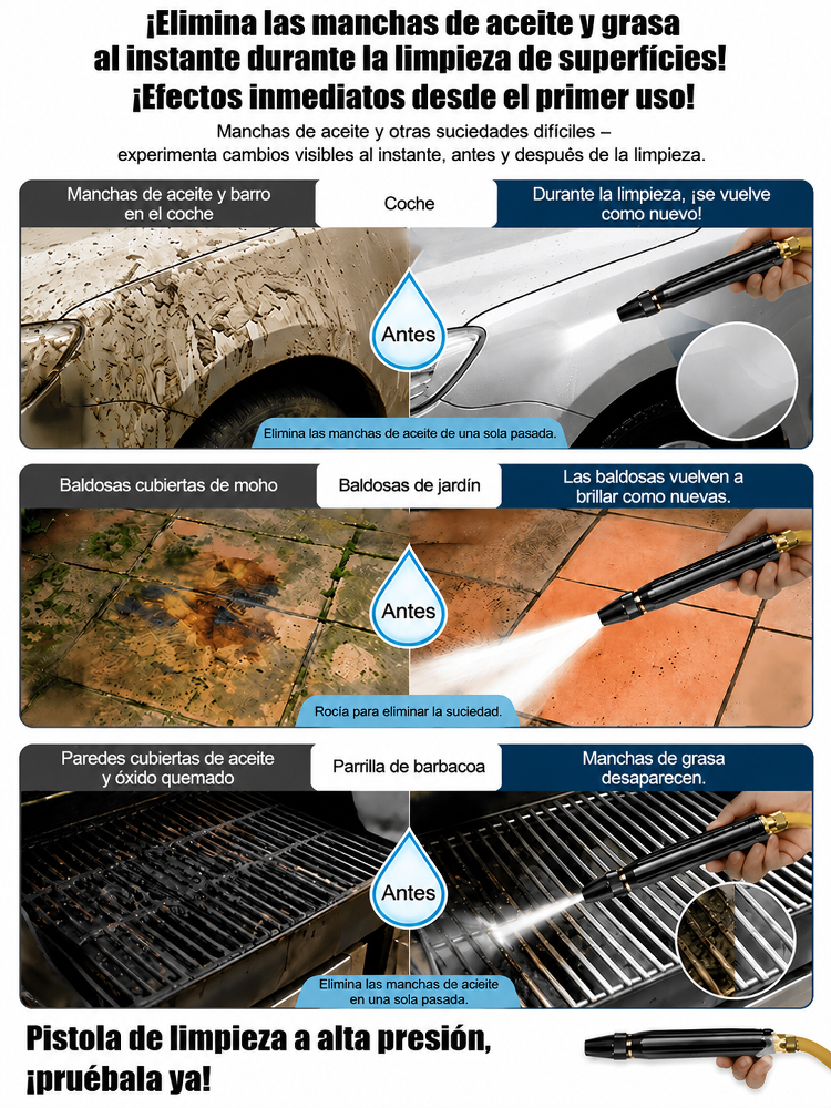 Pistola de Agua de Alta Presión Multifuncional |Elimina barro, moho y grasa al instante