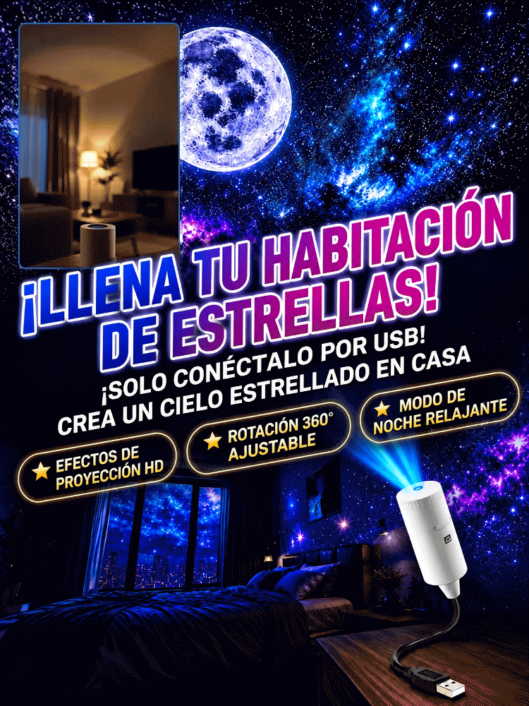 Proyector Espacial 360° Flexible 4K HD - Lámpara Mágica 360° para Transformar tu Habitación