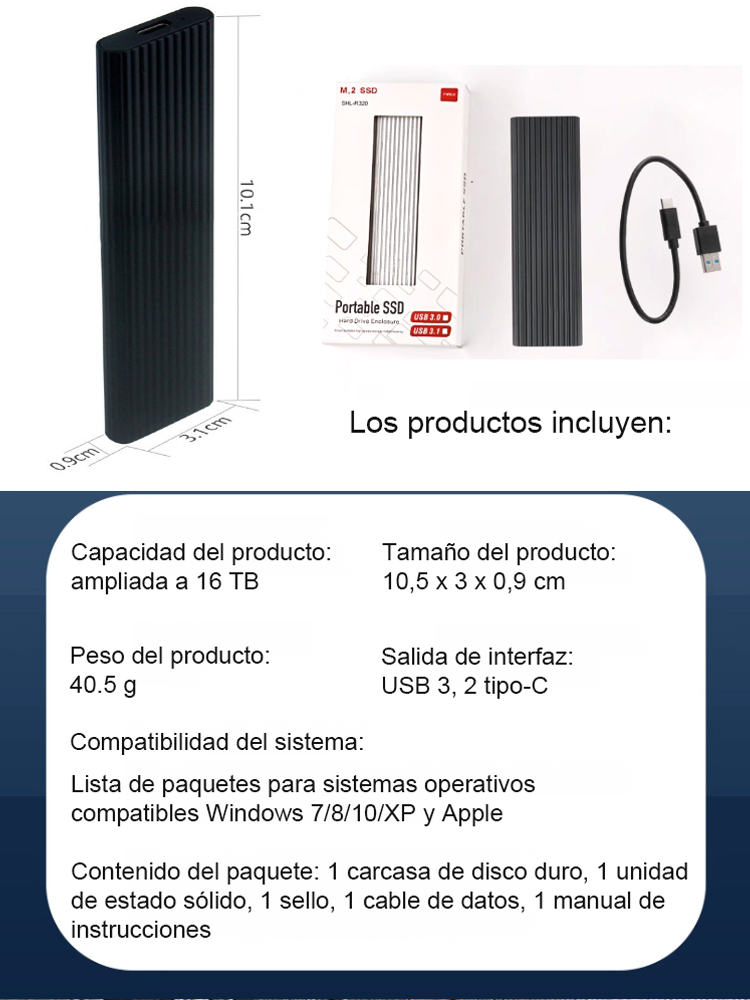 gran capacidad SSD portátil y mini con conexión Type-C