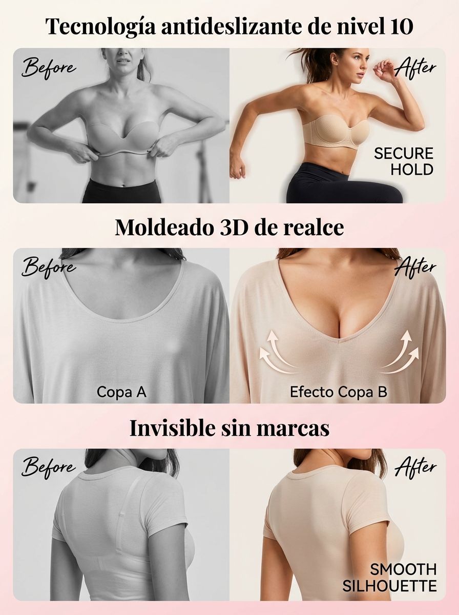 【Difícil de quitar】Sujetador sin tirantes para mujer con efecto push-up