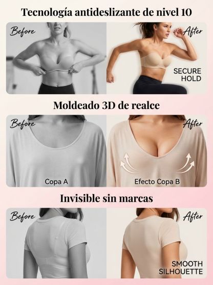 【Difícil de quitar】Sujetador sin tirantes para mujer con efecto push-up