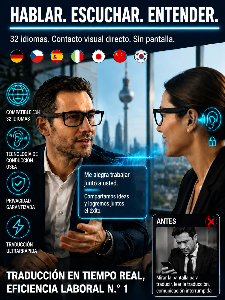 Gafas Inteligentes 4 en 1 | Enfoque Automático y Traductor IA en Tiempo Real