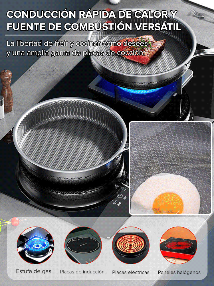 Sartén de acero inoxidable para freír huevos y bistecs