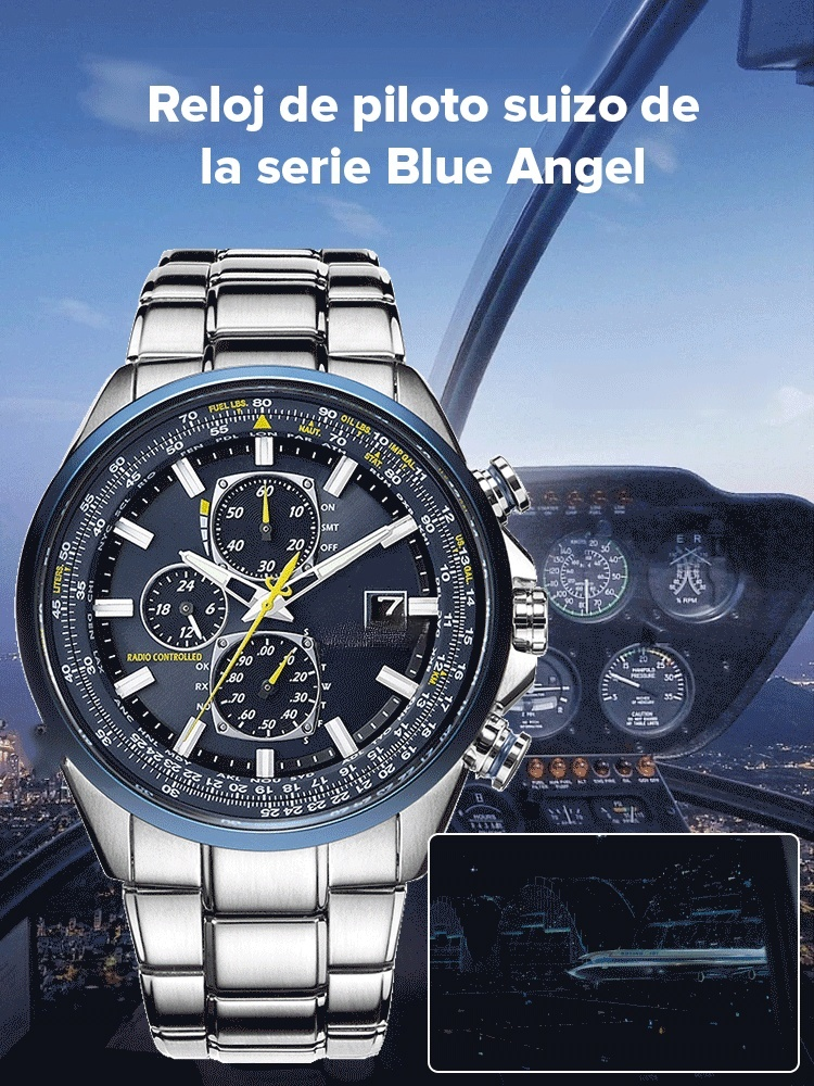 Reloj de Aviador Militar Solar para Hombre – Cristal de Zafiro y Sumergible 20 Bar