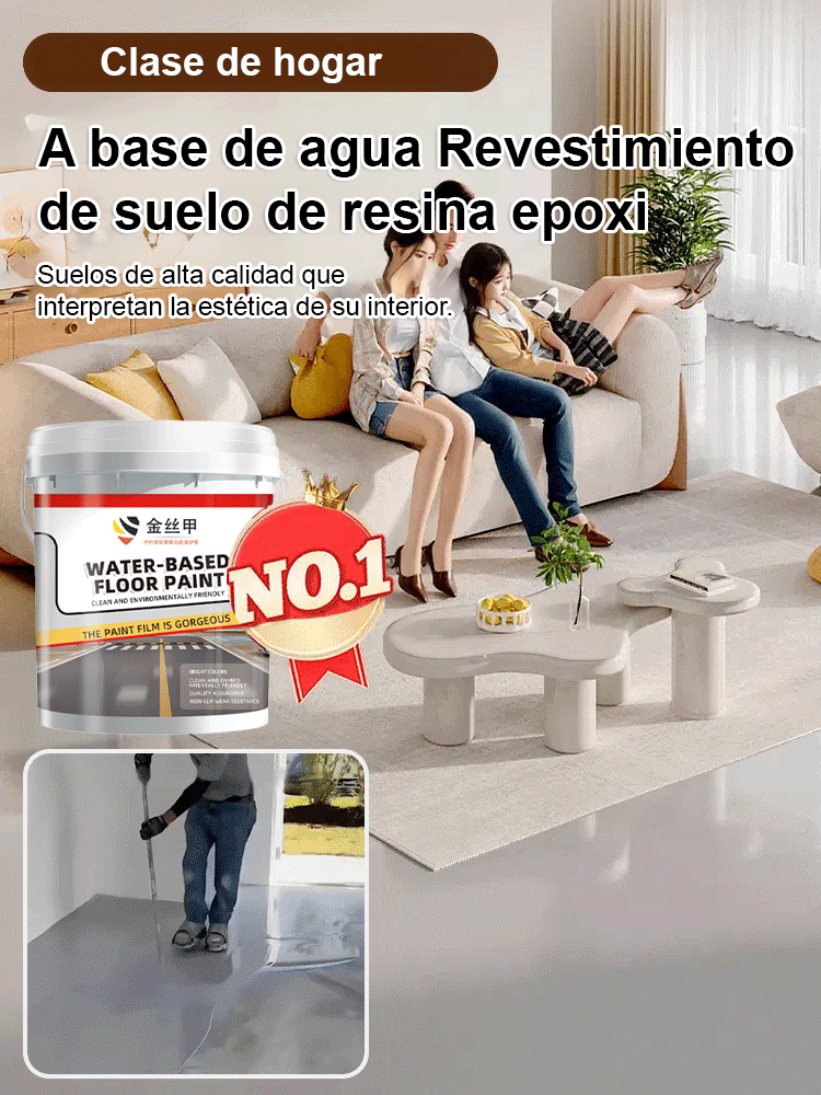 【Super resistente al desgaste】Pintura epoxi para suelos a base de agua con armadura de hilo dorado -