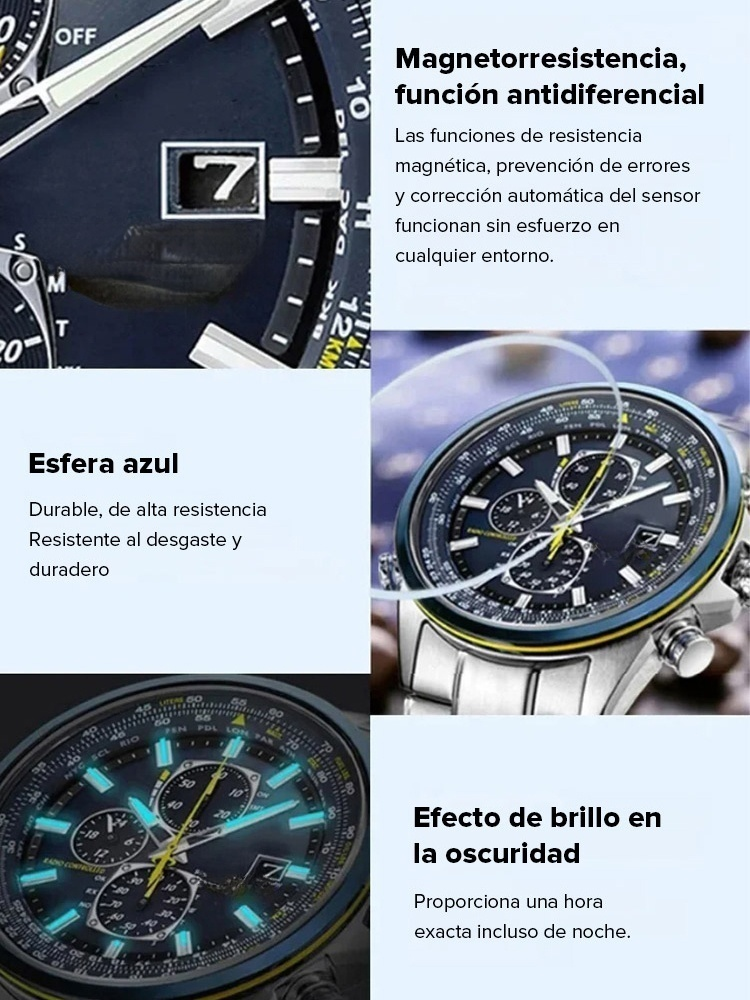 Reloj de Aviador Militar Solar para Hombre – Cristal de Zafiro y Sumergible 20 Bar