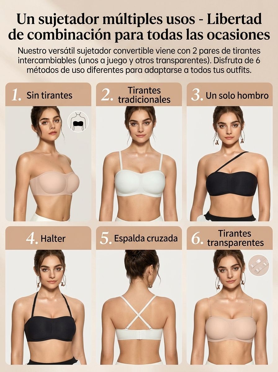 【Difícil de quitar】Sujetador sin tirantes para mujer con efecto push-up