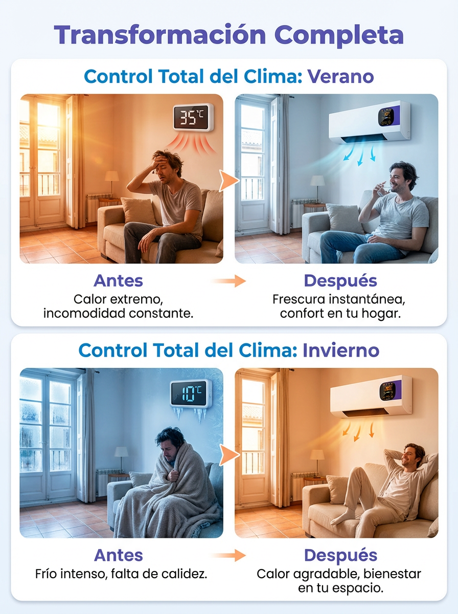 Aire acondicionado de pared con función de calefacción y refrigeración.