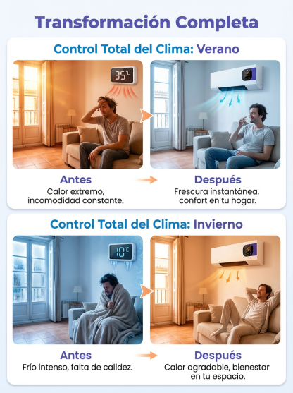 Aire acondicionado de pared con función de calefacción y refrigeración.