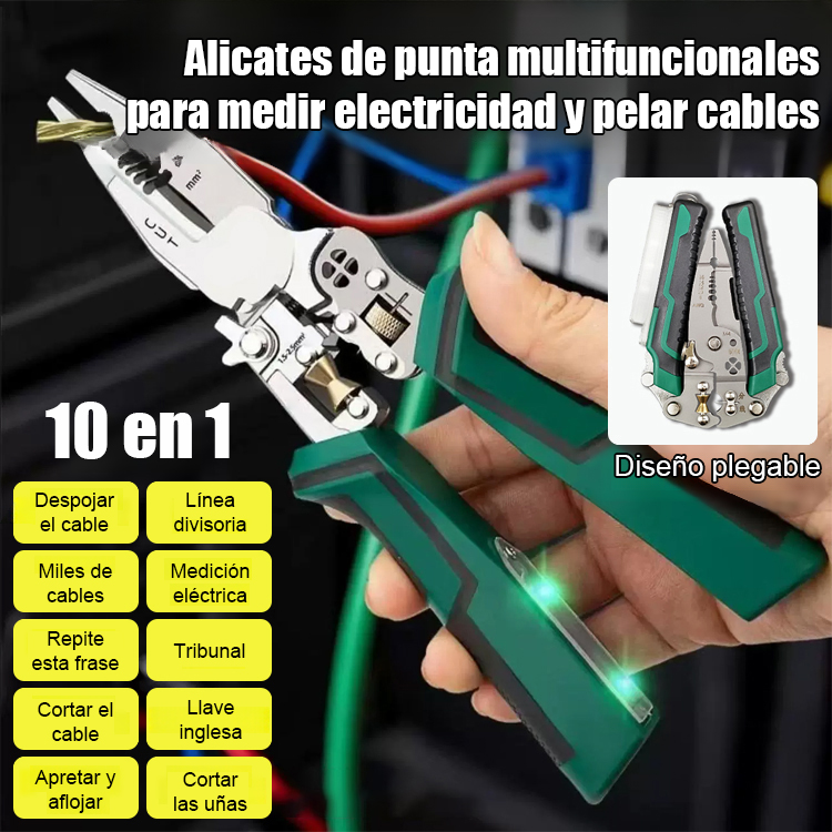 【Diez en uno】Alicates de punta multifuncionales para medir electricidad y pelar cables