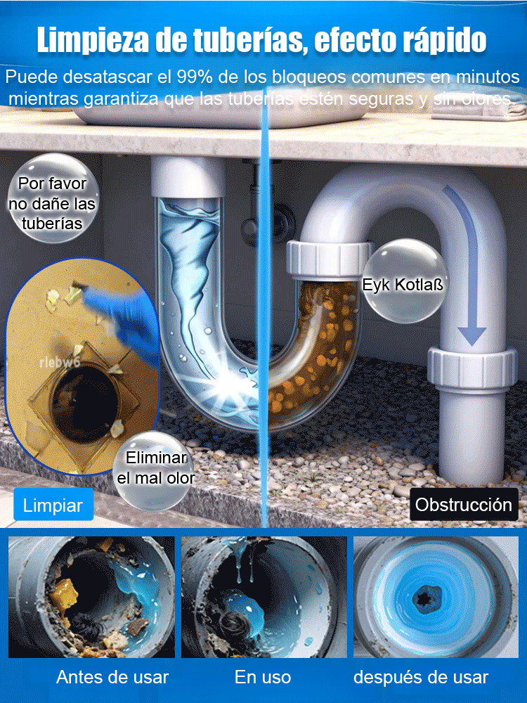 Agente desatascador de tuberías potente