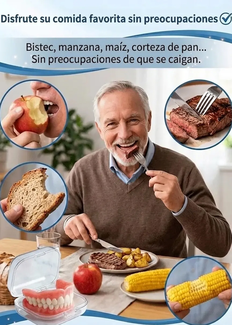 Conjunto completo de dentaduras postizas 【incluye caja de almacenamiento portátil】