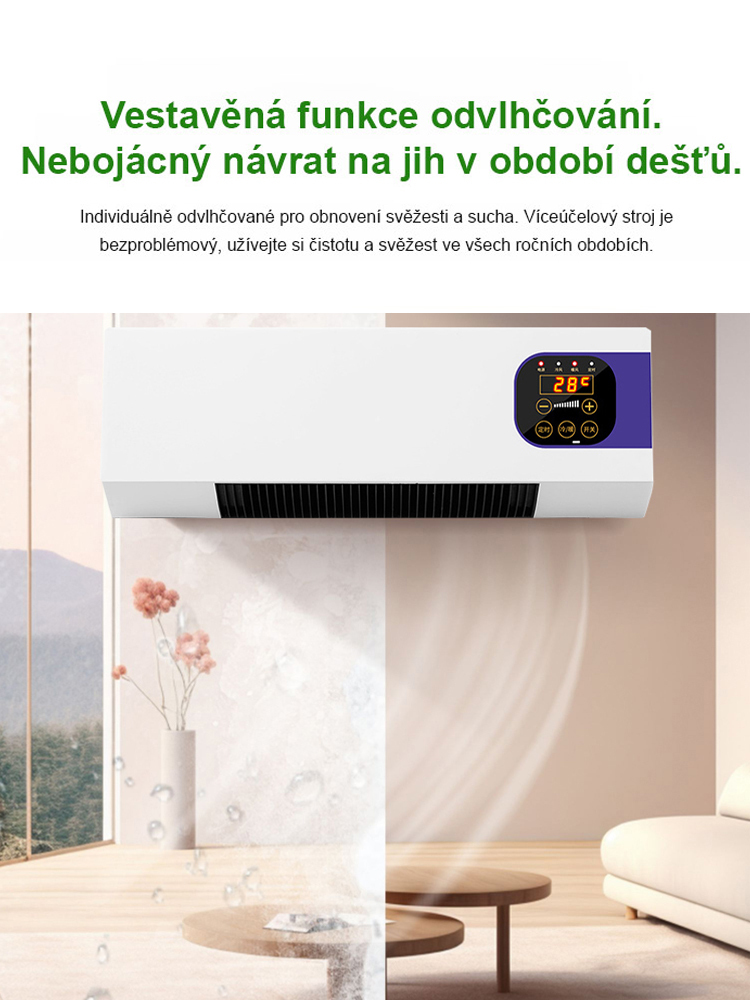 Aire acondicionado de pared con función de calefacción y refrigeración.