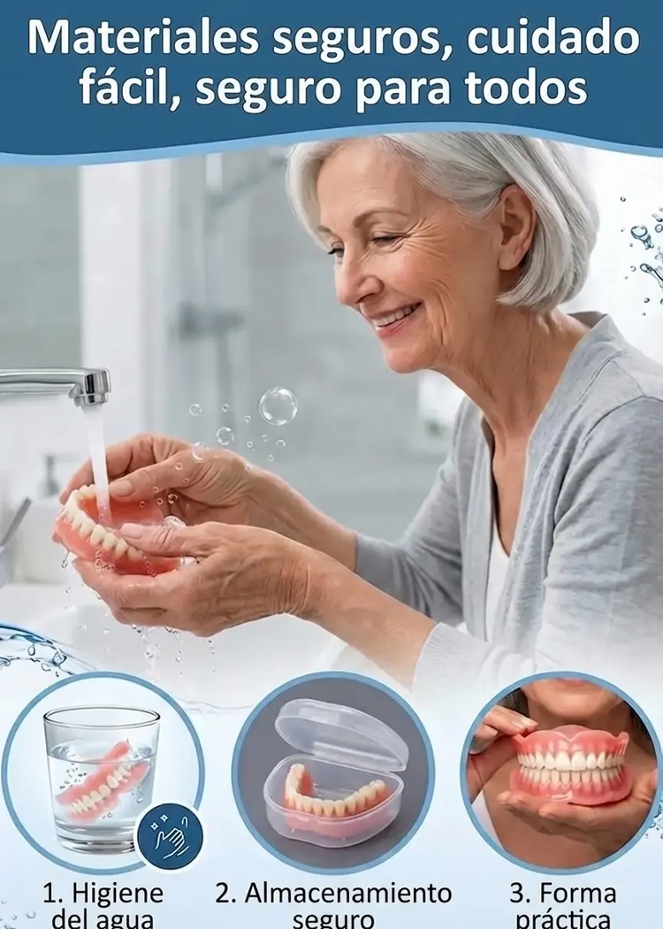 Conjunto completo de dentaduras postizas 【incluye caja de almacenamiento portátil】