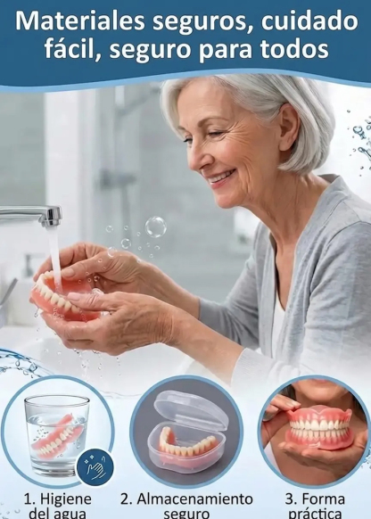 Conjunto completo de dentaduras postizas 【incluye caja de almacenamiento portátil】