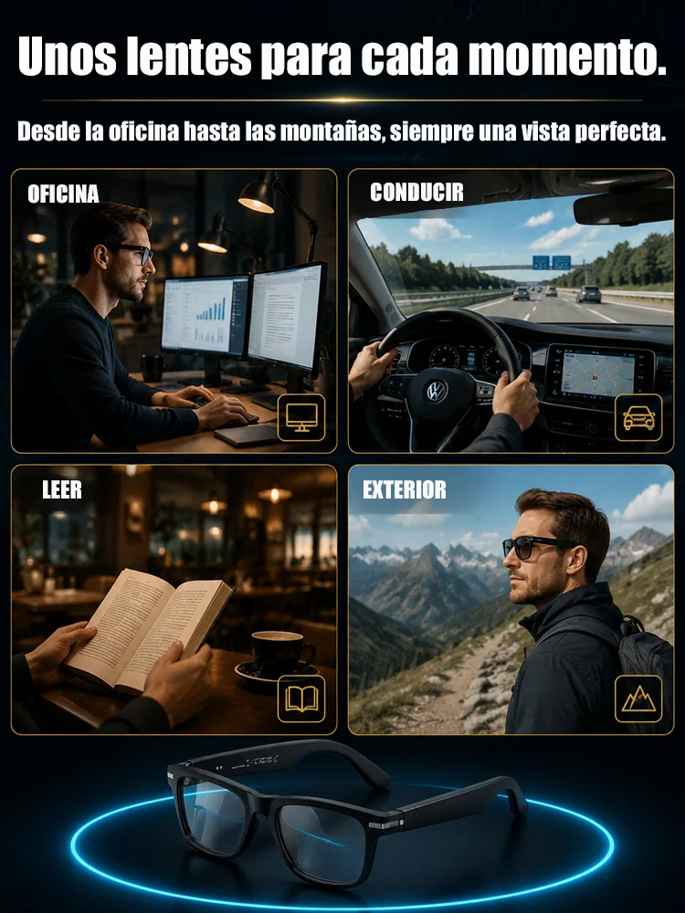 Gafas Inteligentes 4 en 1 | Enfoque Automático y Traductor IA en Tiempo Real