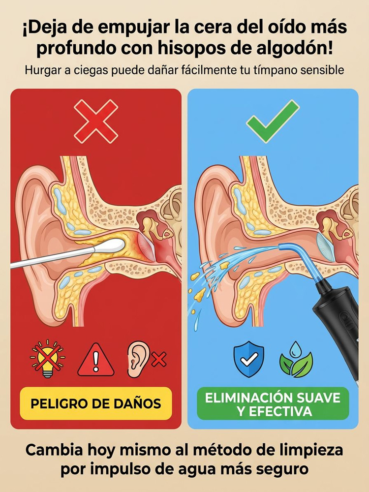 Irrigador portátil manual para limpieza de oídos