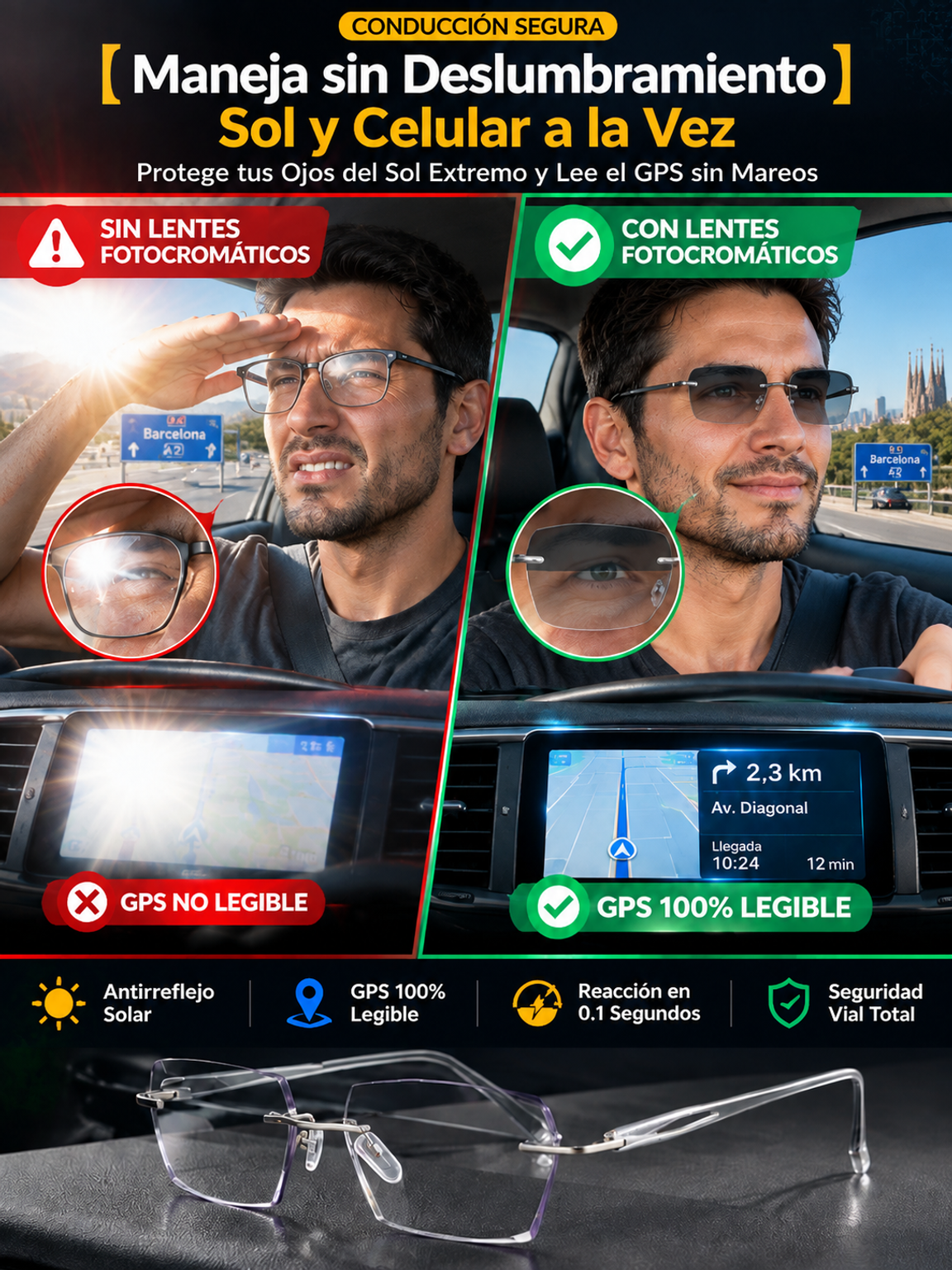 🔥👍Gafas Progresivas Fotocromáticas 3 en 1 Ultraligeras 22g– Enfoque Automático Cerca y Lejos De Lectura a Gafas de Sol al Instante