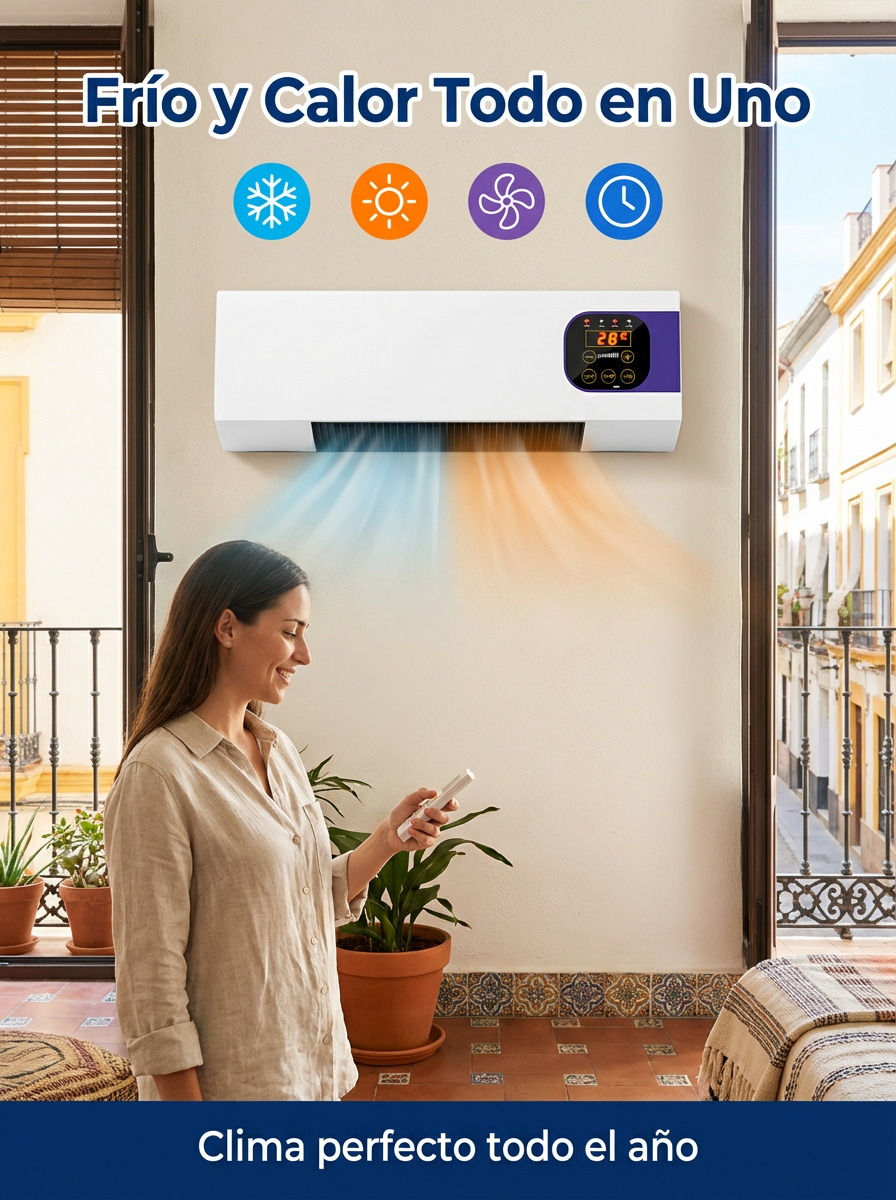 Aire acondicionado de pared con función de calefacción y refrigeración.