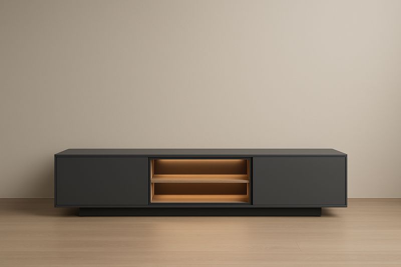 Meuble TV en Bois MDF Noir et Chêne 180x40x50 cm