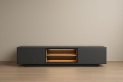 Meuble TV en Bois MDF Noir et Chêne 180x40x50 cm