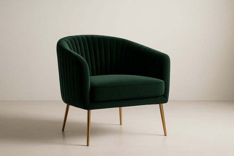 Fauteuil en Velours Vert Pieds Métal Doré