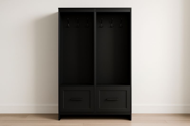 Penderie noire en MDF avec tiroirs et crochets 180x120x40 cm