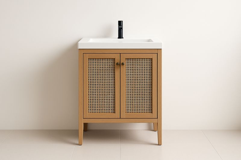 Meuble de salle de bain en bois avec lavabo céramique 80x60x45 cm