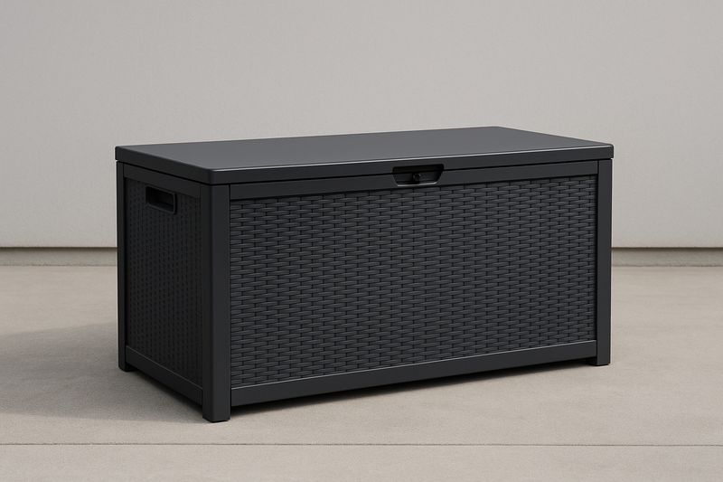 Coffre de rangement en plastique tressé noir