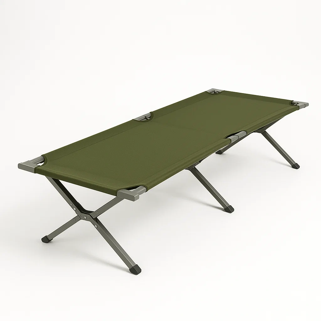 Lit de camping en métal vert pliable 190x65 cm
