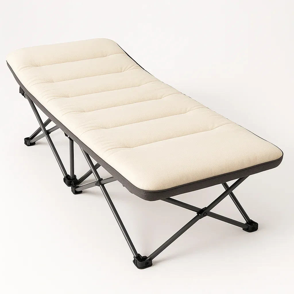 Lit de camping pliant en acier et tissu beige 190x65x40 cm