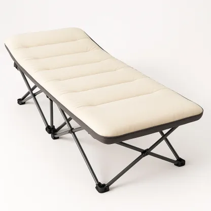 Lit de camping pliant en acier et tissu beige 190x65x40 cm