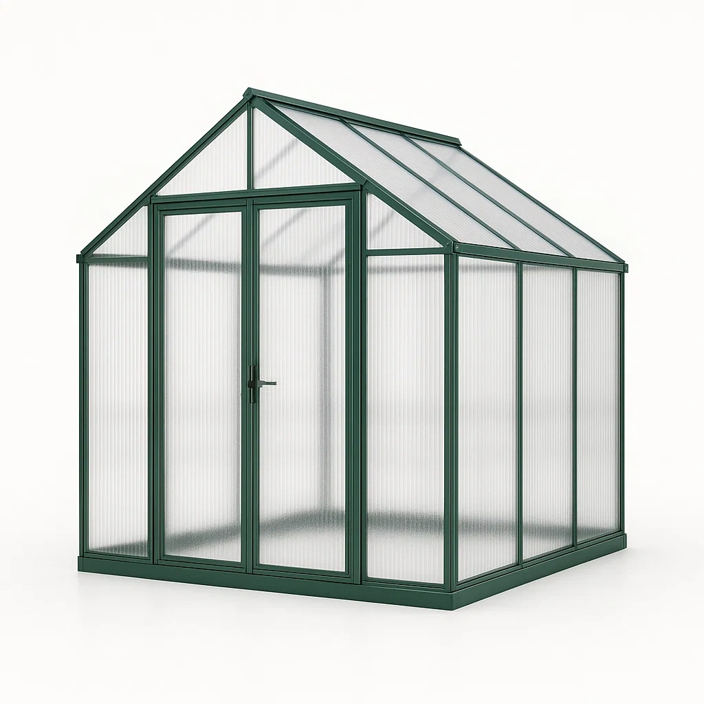 Serre en aluminium et polycarbonate alvéolaire vert