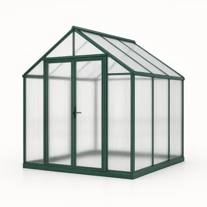 Serre en aluminium et polycarbonate alvéolaire vert